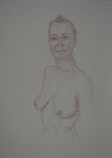 Drawing titled "Smiling Lady" by Diviciac, Original Artwork, Pencil
