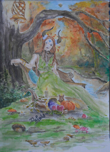 Painting titled "Mabon" by Diviciac, Original Artwork, Watercolor