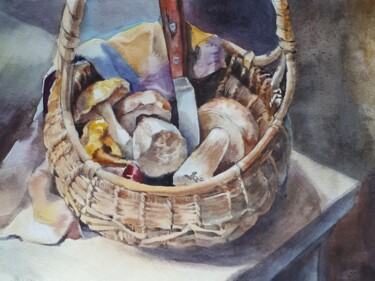Painting titled "" По грибы"" by Evgeniia Kuropteva, Original Artwork, Watercolor