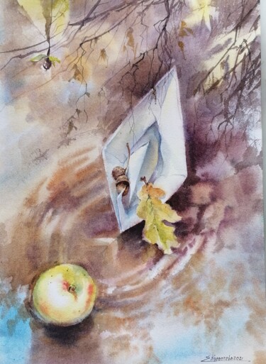 Картина под названием ""Курс на осень"" - Евгения Куроптева, Подлинное произведение искусства, Акварель Установлен на картон