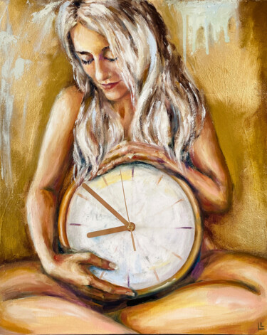 Painting titled "Painting with clock…" by Dizlarka, Original Artwork, Oil Mounted on Wood Stretcher frame