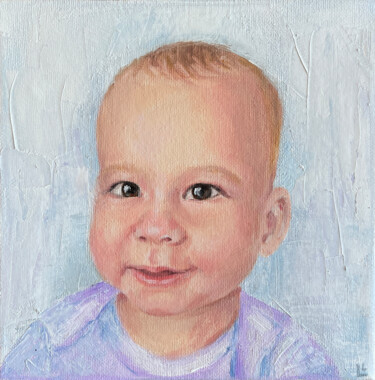 Painting titled "Baby portrait" by Dizlarka, Original Artwork, Oil Mounted on Wood Stretcher frame