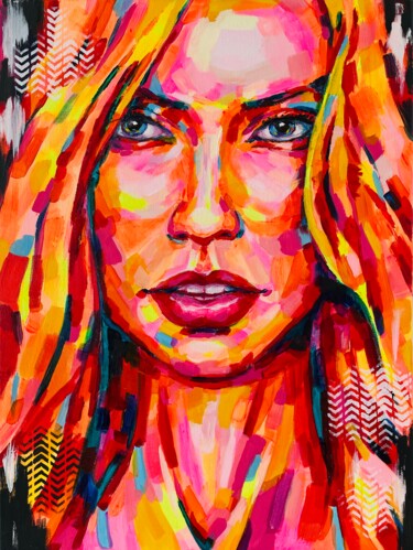Картина под названием "Pop art, Blonde por…" - Dizlarka, Подлинное произведение искусства, Акрил Установлен на Деревянная ра…