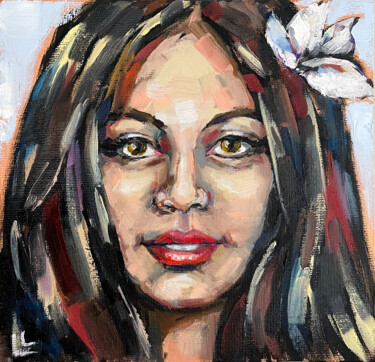 Painting titled "Portrait of a girl…" by Dizlarka, Original Artwork, Oil Mounted on Cardboard