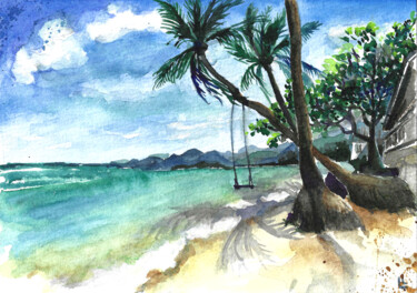 Painting titled "Landscape of Thaila…" by Dizlarka, Original Artwork, Watercolor