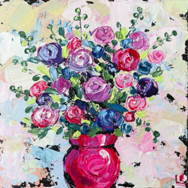Pintura intitulada "Roses in a vase, bl…" por Dizlarka, Obras de arte originais, Óleo