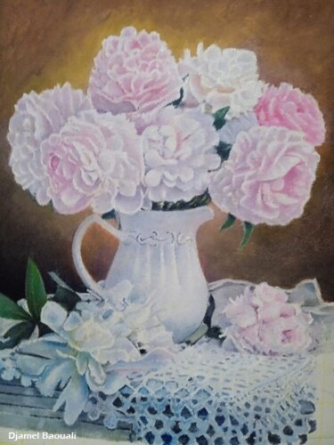 Peinture intitulée "Peonies Flowers" par Djamel Baouali, Œuvre d'art originale, Huile