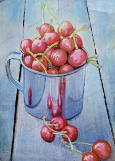Pintura titulada "taza de cerezas" por Djamel Baouali, Obra de arte original, Oleo