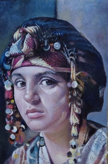 Ζωγραφική με τίτλο "arab girl" από Djamel Baouali, Αυθεντικά έργα τέχνης, Λάδι