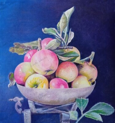 Painting titled "Pommes nature morte" by Djamel Baouali, Original Artwork, Oil