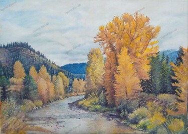 Pintura intitulada "paysage d'automne" por Djamel Baouali, Obras de arte originais, Óleo