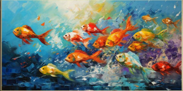 Painting titled "Swimming Fishes 2" by Djamel Eddine Hafis, Original Artwork, Acrylic