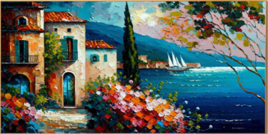 Painting titled "Mediterranean Lands…" by Djamel Eddine Hafis, Original Artwork, Acrylic