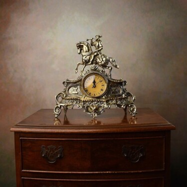 Sculpture titled "Brass Table Clock w…" by Djamel Eddine Hafis, Original Artwork, Metals