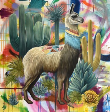 Картина под названием "Llama" - Djamel Eddine Hafis, Подлинное произведение искусства, Акрил