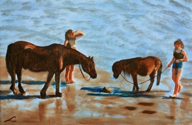 Pintura titulada "Beach Scene" por Djamel Eddine Hafis, Obra de arte original, Oleo