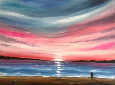 Painting titled "Pink Sunset Glow" by Djamel Eddine Hafis, Original Artwork, Acrylic