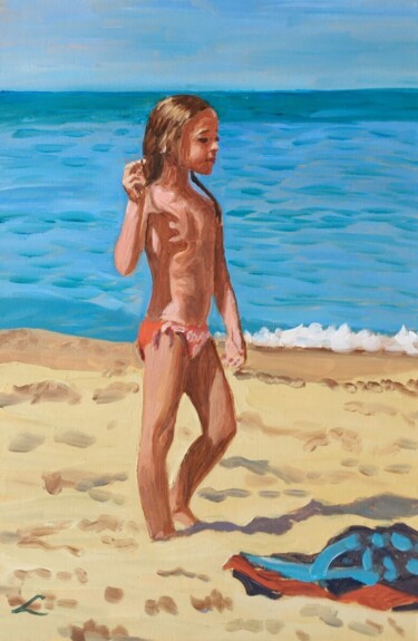 Schilderij getiteld "Girl at the Sea" door Djamel Eddine Hafis, Origineel Kunstwerk, Olie