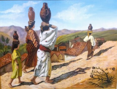 Painting titled "Kabyle women in Alg…" by Djamel Eddine Mebrek, Original Artwork, Oil