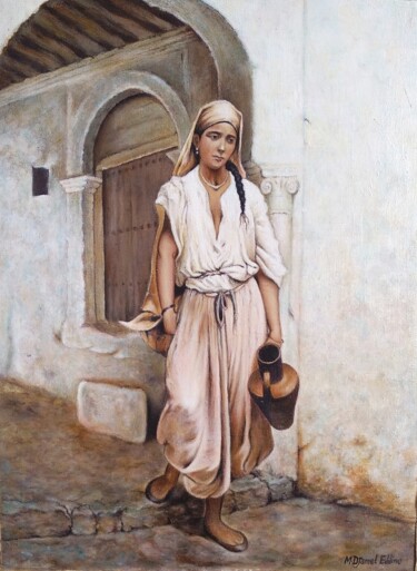 Painting titled "Algerian woman / ام…" by Djamel Eddine Mebrek, Original Artwork, Oil Mounted on Wood Panel