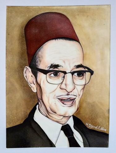 Ζωγραφική με τίτλο "Hadj Mohamed El Ank…" από Djamel Eddine Mebrek, Αυθεντικά έργα τέχνης, Ακουαρέλα Τοποθετήθηκε στο Ξύλινο…