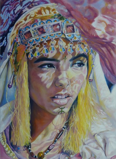 Peinture intitulée "femme traditionnelle" par Djamel Temtem, Œuvre d'art originale, Huile