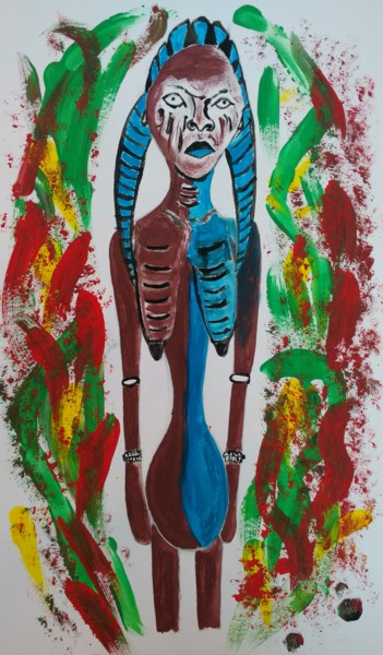 Schilderij getiteld "Déesse de la fertil…" door Djamiou Aboudou, Origineel Kunstwerk, Gouache