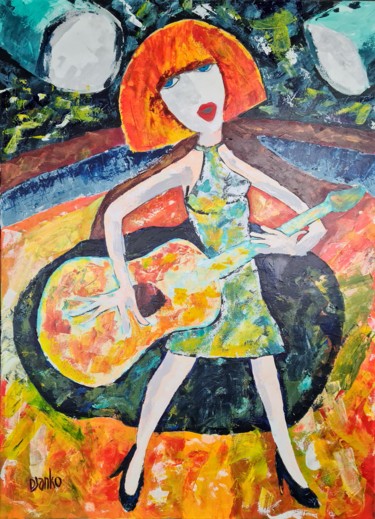 Painting titled "La chanteuse a ving…" by Djanko, Original Artwork, Acrylic Mounted on Wood Stretcher frame