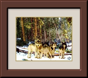 Painting titled "Wolves in Wood" by David Daly, Original Artwork