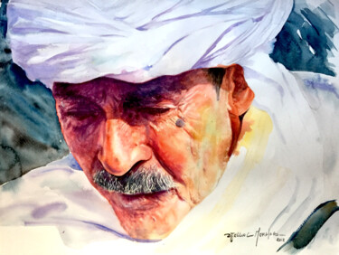 Painting titled "Hard Times" by Djelloul Merhab, Original Artwork, Watercolor