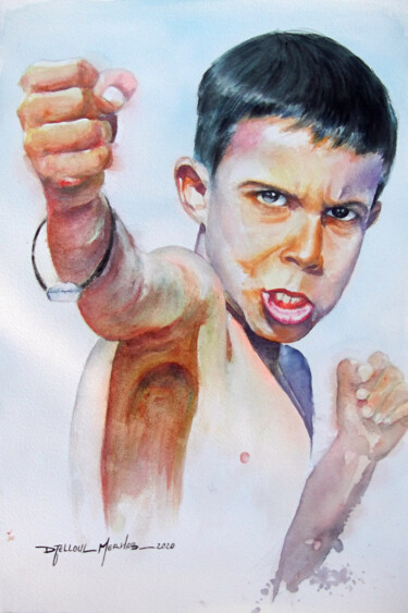 Painting titled "Half Hero" by Djelloul Merhab, Original Artwork, Watercolor