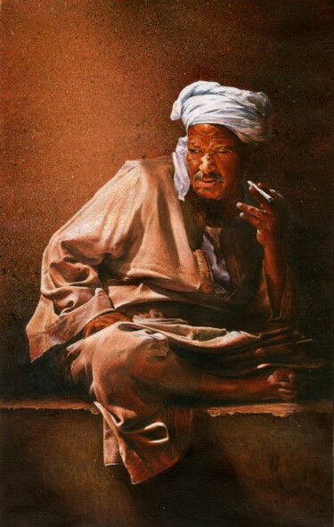 Картина под названием "Egyptian shades!" - Djelloul Merhab, Подлинное произведение искусства, Акварель