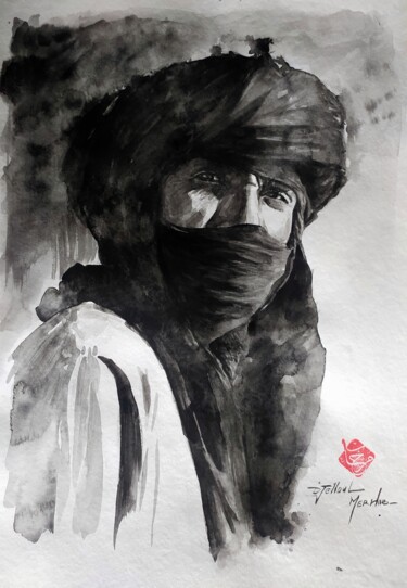 Painting titled "The Son of the Dese…" by Djelloul Merhab, Original Artwork, Watercolor