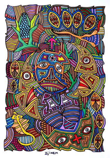 Painting titled "Histoire d'un serpe…" by Djihem, Original Artwork, Marker