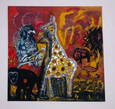 Peinture intitulée "Le feu de brousse" par Jim Art, Œuvre d'art originale, Huile