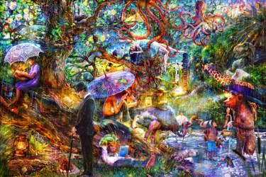 Digital Arts titled "Forest reading" by Djimme Dorje Ahni, Original Artwork, Digital Painting
