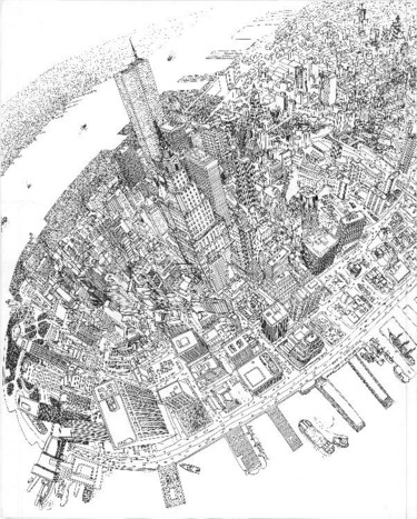 Drawing titled "Aerial of Downtown…" by Mish P, Original Artwork
