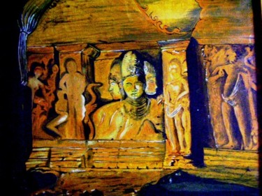 Painting titled "elephanta caves" by D.K., Original Artwork