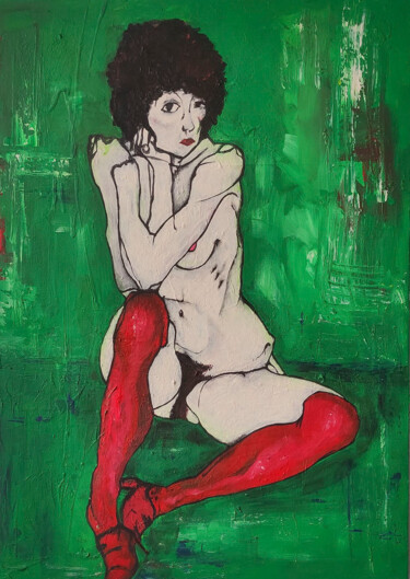 Malerei mit dem Titel "LOOK OF NAKED WOMAN" von Dla.Llera, Original-Kunstwerk, Acryl