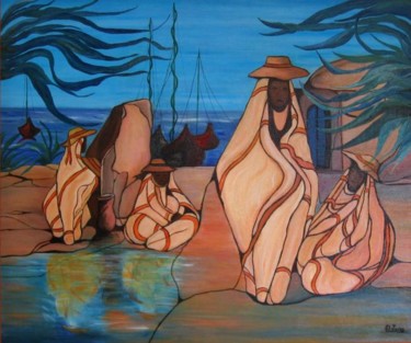 Peinture intitulée "village de pécheurs…" par D Laure, Œuvre d'art originale, Huile Monté sur artwork_cat.
