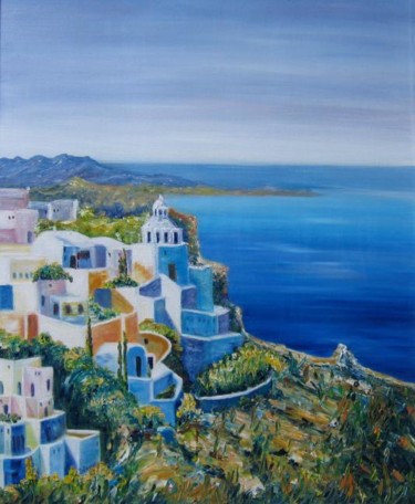 Painting titled "Santorin" by D Laure, Original Artwork, Oil