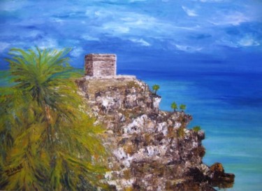 Schilderij getiteld "Tulum Mexique" door D Laure, Origineel Kunstwerk, Olie