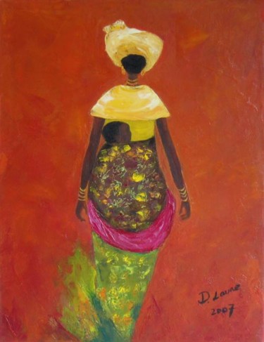 Peinture intitulée "l'africaine et son…" par D Laure, Œuvre d'art originale, Huile