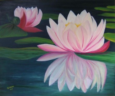Peinture intitulée "fleur de lotus" par D Laure, Œuvre d'art originale, Huile
