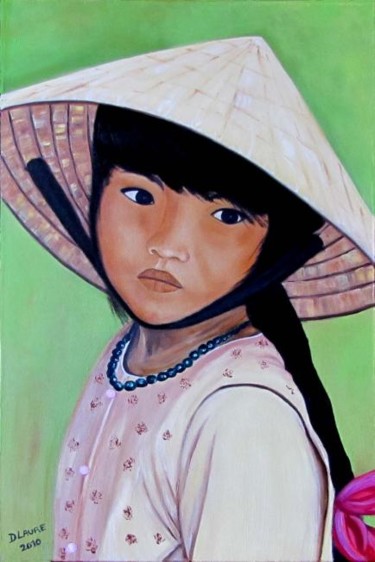 Peinture intitulée "Jeune fille au coll…" par D Laure, Œuvre d'art originale, Huile