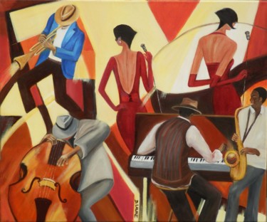 Pintura titulada "Orchestre de jazz" por D Laure, Obra de arte original, Oleo