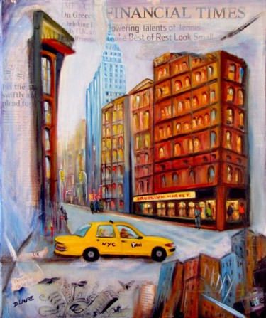 Painting titled "Taxi jaune New York" by D Laure, Original Artwork, Oil
