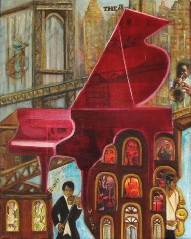 Pintura titulada "New York Music et A…" por D Laure, Obra de arte original, Oleo Montado en Bastidor de camilla de madera