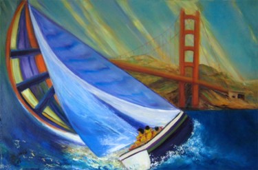 Painting titled "regate-san-francisco" by D Laure, Original Artwork, Oil Mounted on artwork_cat.