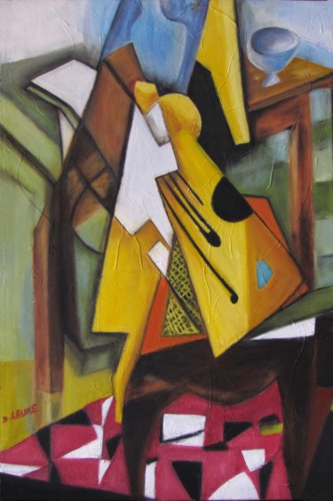 Pintura intitulada "guitare d'après Jua…" por D Laure, Obras de arte originais, Óleo